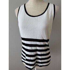 ST. JOHN White and Black Striped Knit Sleeveless‎ Blouse Women's Size Medium
